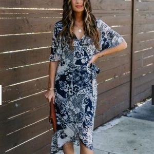 YOU’RE BEAUTIFUL PRINTED WRAP MIDI DRESS